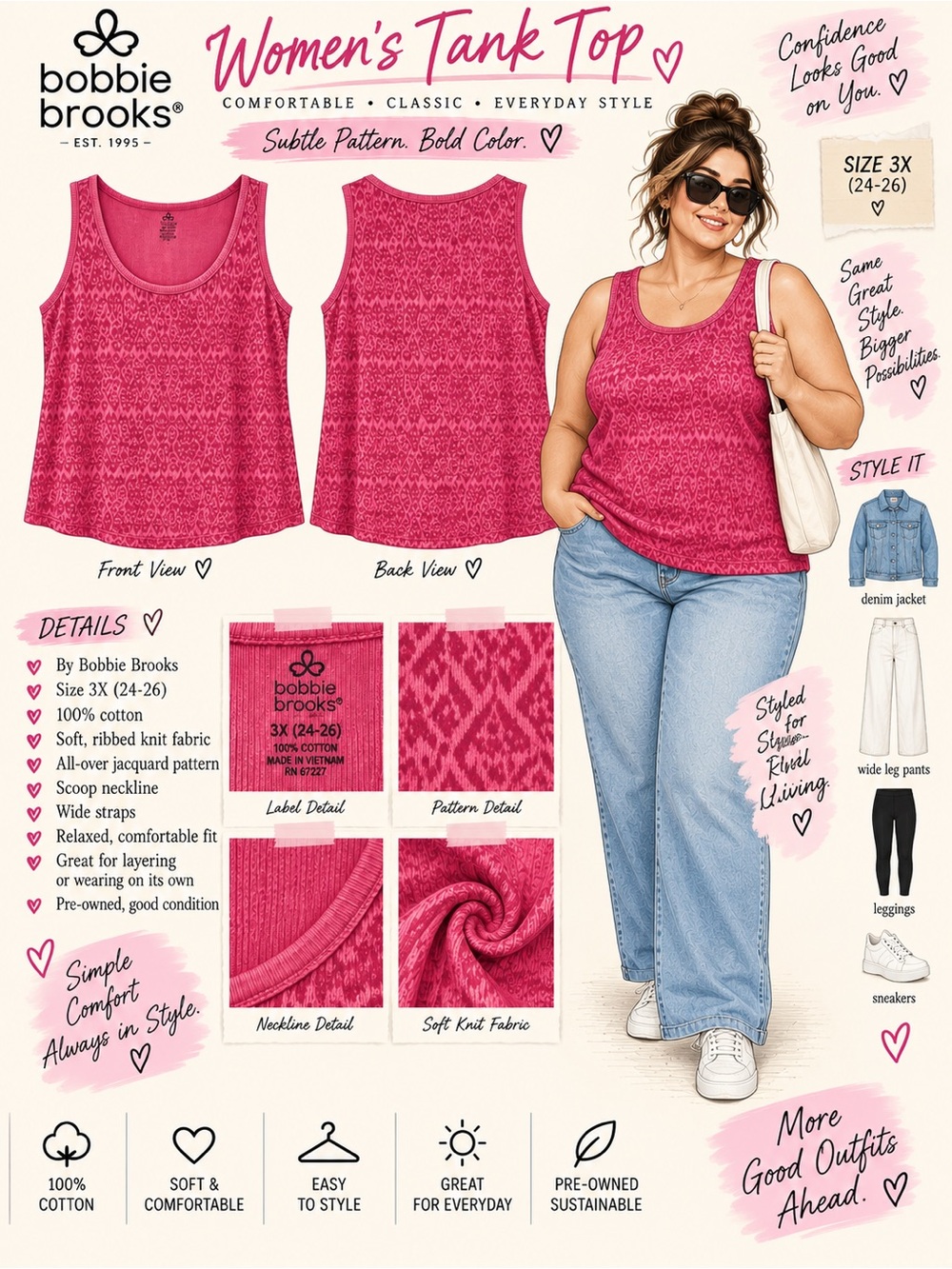 Bobbie Brooks Hot Pink Scoop-Neck Tank with Jacquard Texture